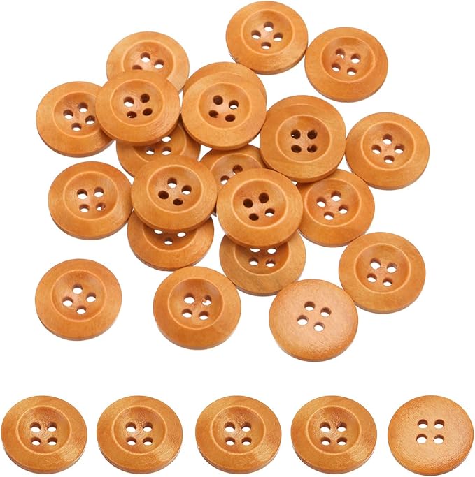 uxcell 80Pcs Wooden Buttons, 23mm(7/8") 4 Hole Round Wood Sewing Button Craft for Sewing DIY Craft Clothing, Light Brown