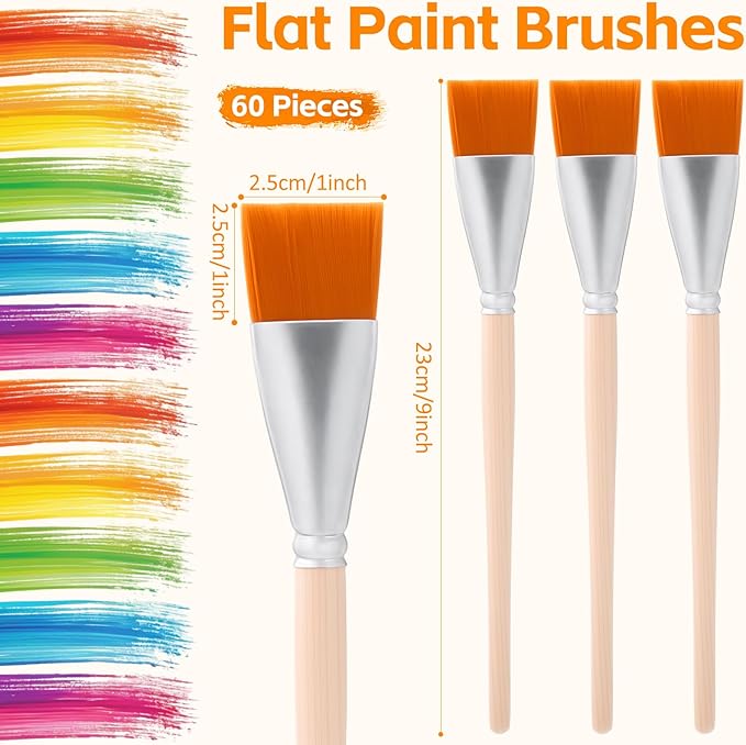 Crtiin 60 Pcs Operation Christmas Bulk Items Paint Brush for Acrylic Painting Paintbrushes Bulk Artist Brush for Detail Watercolor Oil Art(Wood Color,1 Inch)