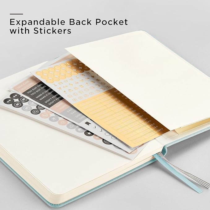 &And Per Se Dotted Journal Notebook, A5 Hardcover Leather Bullet Dotted Journal, 160 Pages 100 gsm Thick Paper, 3 Sheets of Stickers Included- 5.7'' x 8'' (Turquoise)
