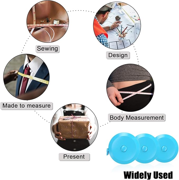 DiCUNO 60-Inch 1.5 Meter Soft and Retractable Tape Body Tailor Sewing Craft Cloth Dieting Measuring Tape (3 Pcs of Sky-Blue)