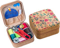 Sewing Box,Portable Travel Sewing Kit ，Vintage Soft Wood Print Sewing Kit,Mini Sewing Kits Storage Box,with 11 Color Thread, Scissors, Needles, Tape Measure and Other Accessories (sea of Flowers)