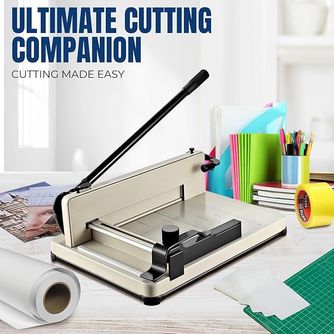 Flexzion Guillotine Paper Cutter 12" A4 Professional Industrial Heavy Duty Scrapbooking Metal Base Trimmer Machine 400 Sheet Capacity for Office Commercial Photocopy Printing Shop
