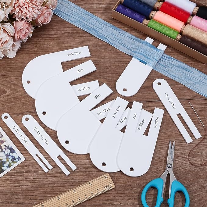 BENECREAT 9Sizes Quick Pleater, Acrylic Sewing Tools 1/2~4inch Quick Pleater Set, Fabric Pleating Tool for Quilting, Apparel Sewing, Beginner or Experienced Tailor, 3mm Thick