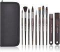 10 Pieces Paint Brush Set, Artist Series, Nylon Bristles with Round, Flat, Fan, Angle, Detail Brush, Suitable for Artists and Beginners for Acrylic Painting, Oil, Watercolor, Gouache(Black)