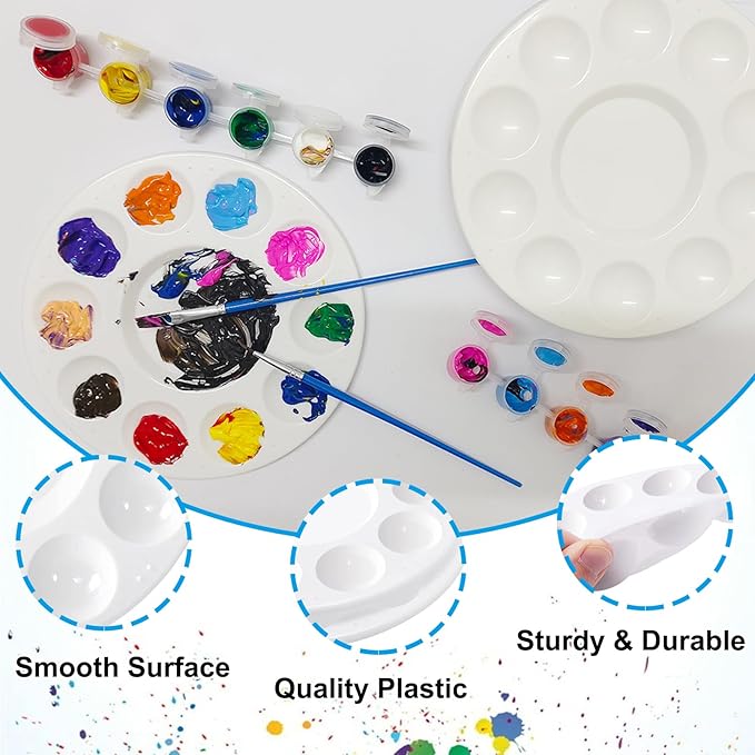 40 PCS Paint Tray Palettes,White Paint Trays for Kids,Round Plastic Paint Pallets with 10 Wells,Acrylic Paint Palette for Students DIY Craft,School Project,Painting Party