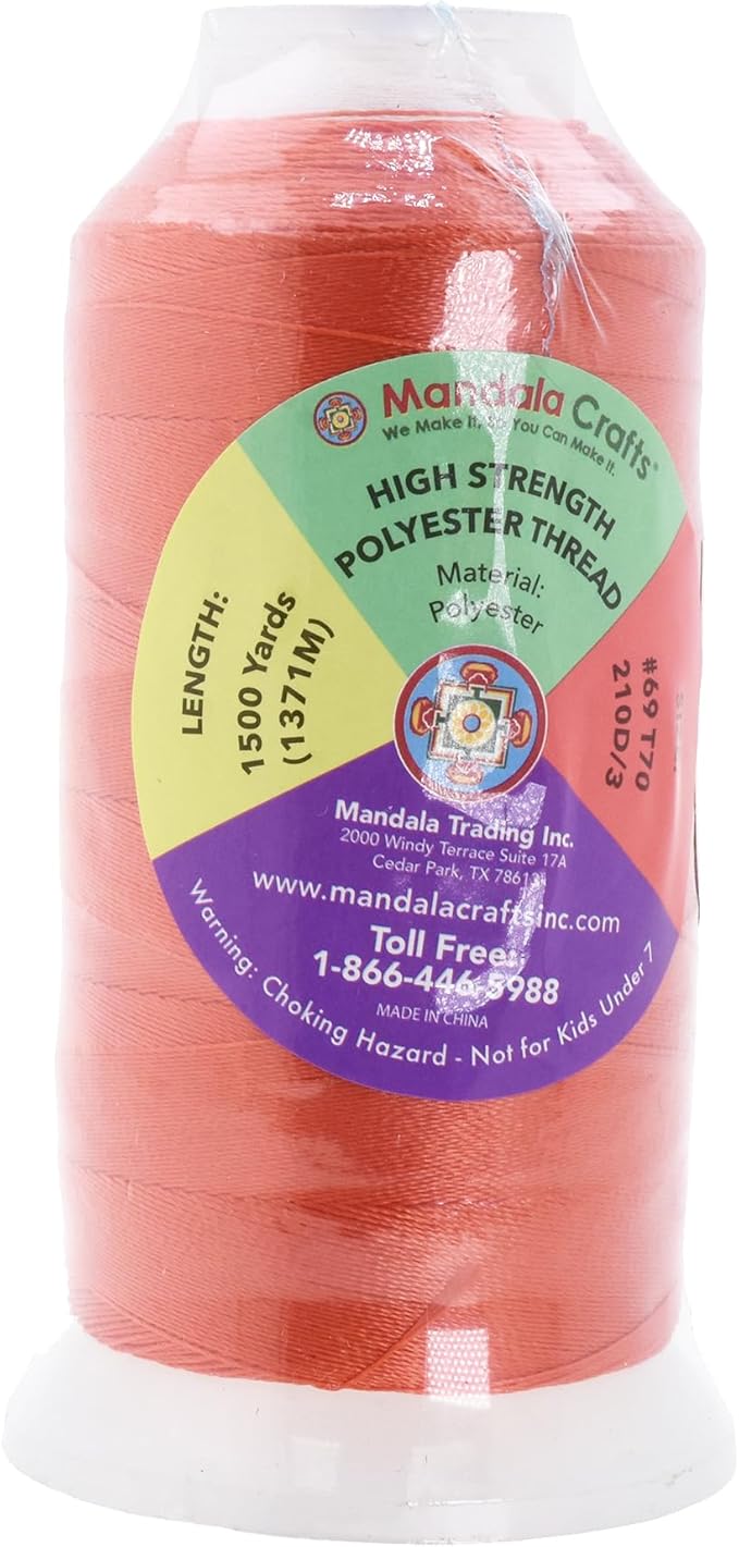 Mandala Crafts Coral Heavy Duty Thread - 1500 Yds Tex 70 Bonded Polyester Threads for Sewing Drapery, Jeans, Leather, Hair, Outdoor Marine Upholstery