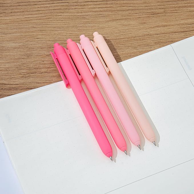Y YOMA 4 Pcs Fine Point 0.5mm Gel Pen Black Ink Retractable Ballpoint Pen Smooth Writing Quick Dry Gel Pens Cute Aesthetic Pen Pastel Refillable Pen for School Home Office Supplies, Cute Pink