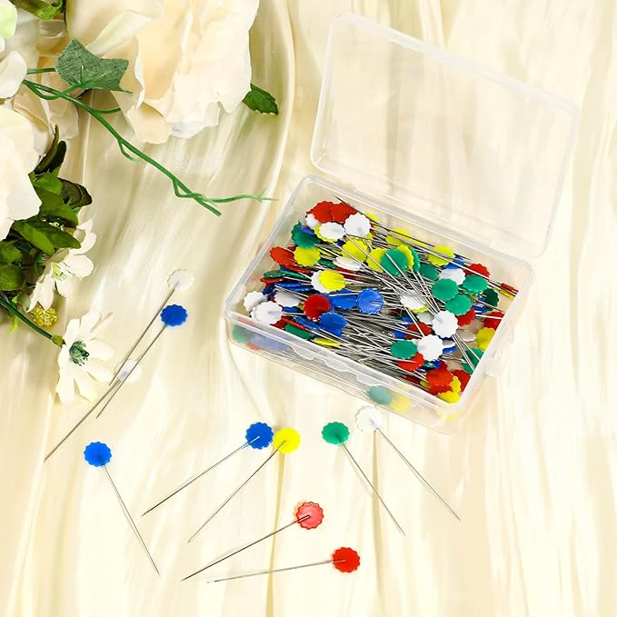 200pcs Flat Head Straight & Flower Head Pins - Sewing, Quilting & DIY Pins for Dressmaker & Jewelry Decoration