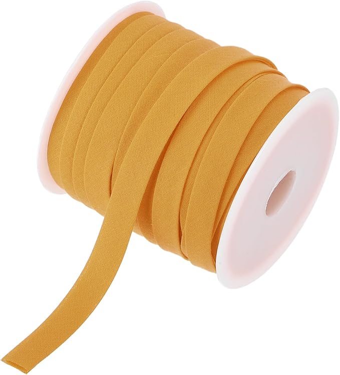 MECCANIXITY 2/5 Inch Double Fold Bias Tape Continuous Bulk Bias Tape for Sewing, Seaming Quilting Hemming Binding Crafts (Dark Yellow 25 Yards)