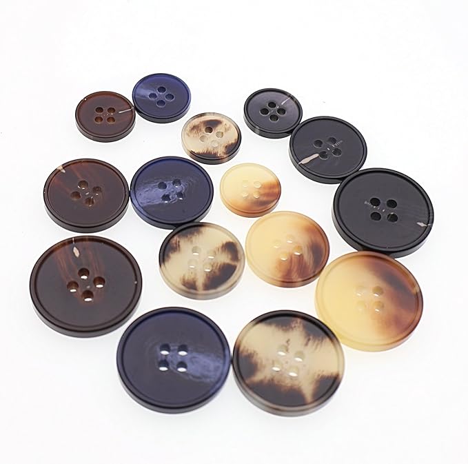 110Pcs Mixed Sewing Buttons, 4-Hole Round Bulk Resin Blazer Buttons for Sewing, Craft, Suit, Coats, Clothing, 6 Color 3 Size(15mm,20mm,25mm) Black and Beige YIGUANXIN