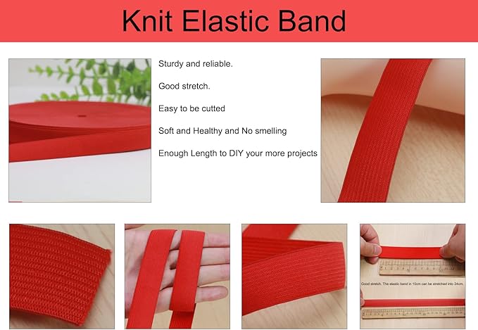 Red Knit Elastic Band for Sewing 3/4 inch 20mm-40 Yards Flat High Elasticity Straps-Wide Stretchy Knit Elastic Bands for Pants-Waistband-Wigs-Bedspread-DIY Crafts