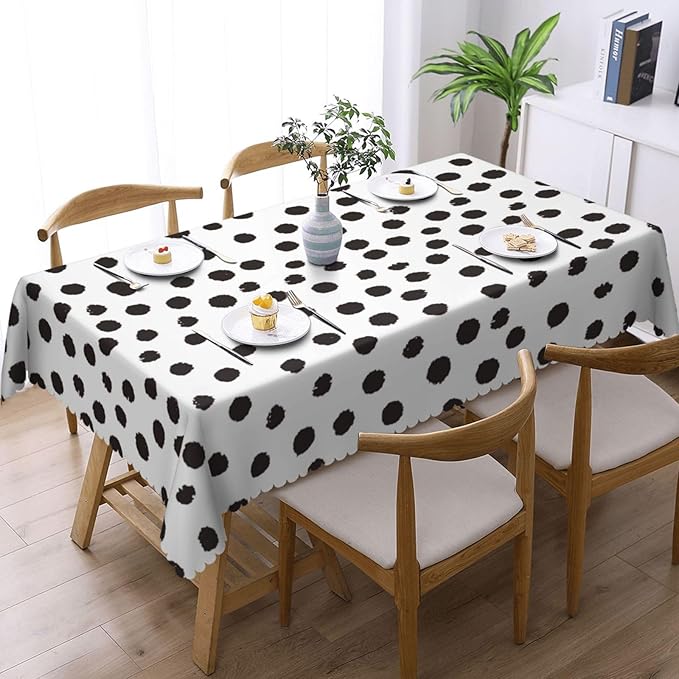 Black White Polka Dots Rectangle Tablecloth Boho Black Spots Doodle Table Cloth Dining Table Cover for Home Kitchen Restaurant Party Buffet Picnic 54 x 72 Inch