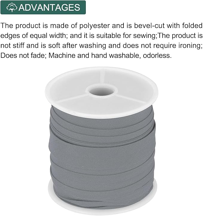 MECCANIXITY 1/2 Inch Single Fold Bias Tape Cotton Continuous Bulk Bias Tape for Sewing,Seaming Quilting Hemming Binding Crafts (White Gray 25 Yards)