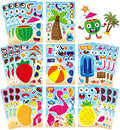 24 Sheets Summer Make a Face Sticker Hawaii Tropical Pool Beach Stickers for Kids, Make Your Own Watermelon Pineapple Flamingo Stickers, Summer Holiday Party Favors