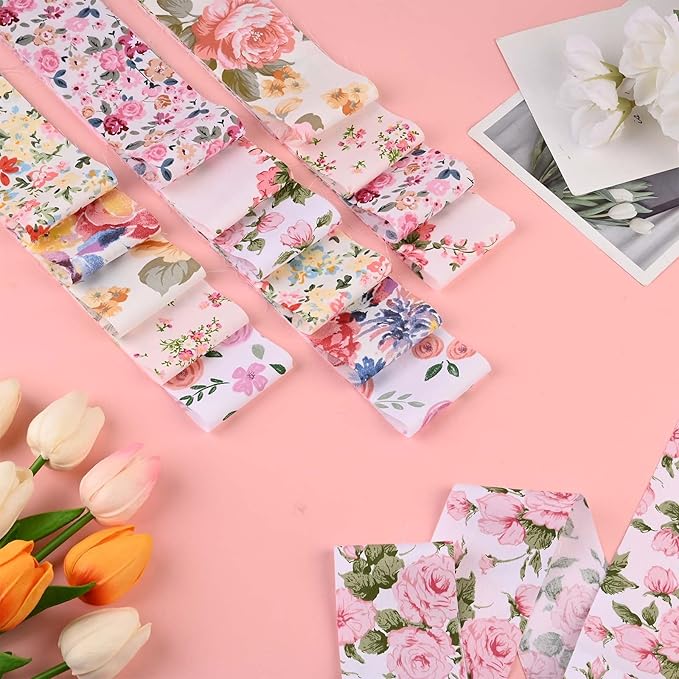40 Pcs Pink Retro Floral Cotton Jelly Fabric Strips for Quilting Crafting Spring Summer Flower Precut Patchwork for Sewing DIY Crafts 2.55 Inch Cotton Fabric Bundles (Hydrangea)
