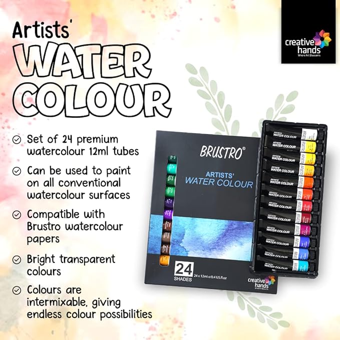 BRUSTRO Artists' Watercolour Set of 24 Colours X 12ML Tubes