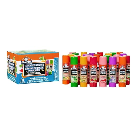 Elmer's Scented Glue Sticks, Washable, Clear, Assorted Scents, 6 Grams, 30 Count - Kids Activity, Birthday Fun, Stocking Stuffer, Vision Board, #1 Teacher Brand