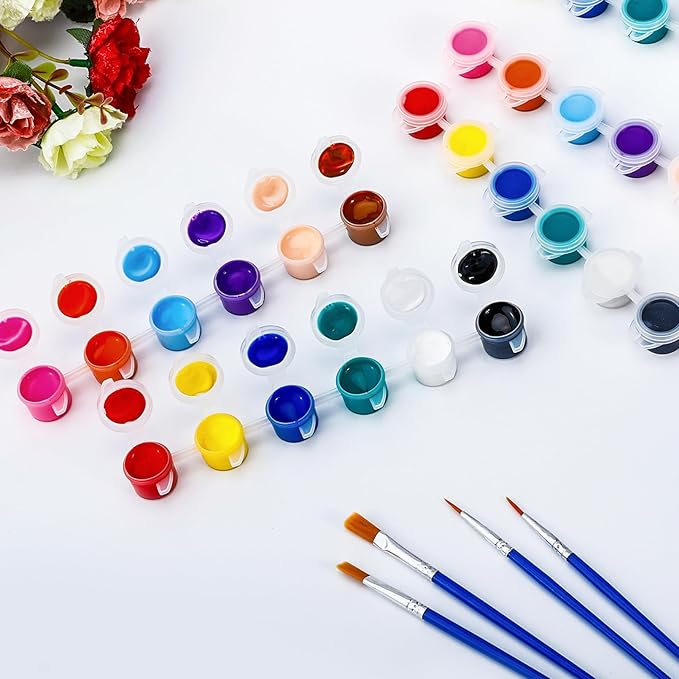 30 Pack Mini Acrylic Paint, 30Pcs 12 Color Washable Acrylic Paint Strips, 30 Flat and 30 Pointed Brushes, Great for Birthday Party Favors Home Painting Arts and Crafts Supplies