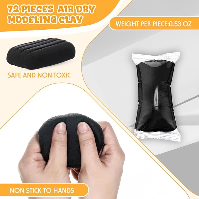72 Pcs 38oz Air Dry Clay Bulk Modeling Magic Ultra Lightweight Foam Modeling Clay for Kids Adults DIY Gifts Party Arts Crafts and School Project Supplies(Black)
