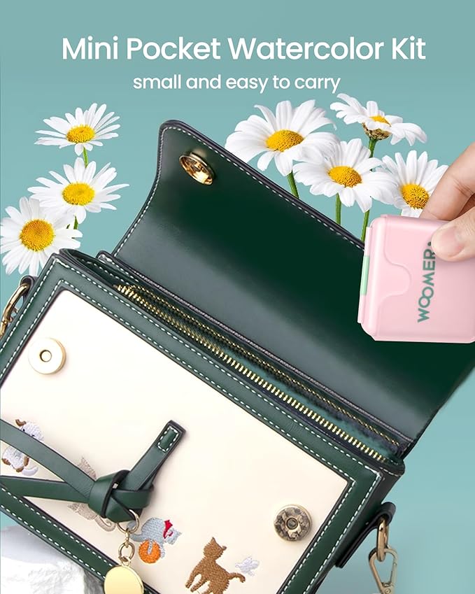 Woomer Watercolor Paint Set, 9 Vivid Colors Travel Watercolor Paint with 2 Foldable Palettes, Wash Cup, Perfect Water Color Set for Beginner Enthusiast Pro Gift