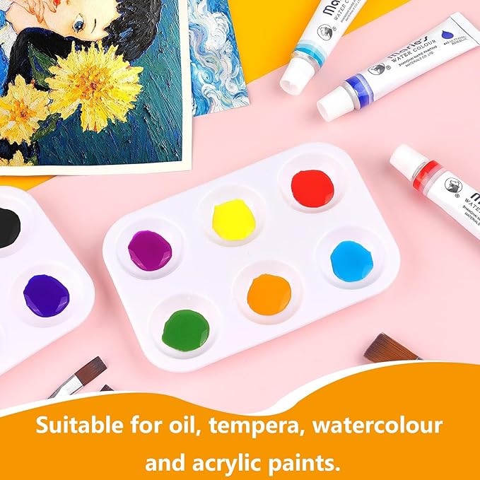 80 PCS White Plastic Paint Palettes 6 Well Watercolor Palette Rectangular Paint Tray Paint Pallets Paint Palette Tray Paint Plates Oil Palette Painting Tray for DIY Art Painting