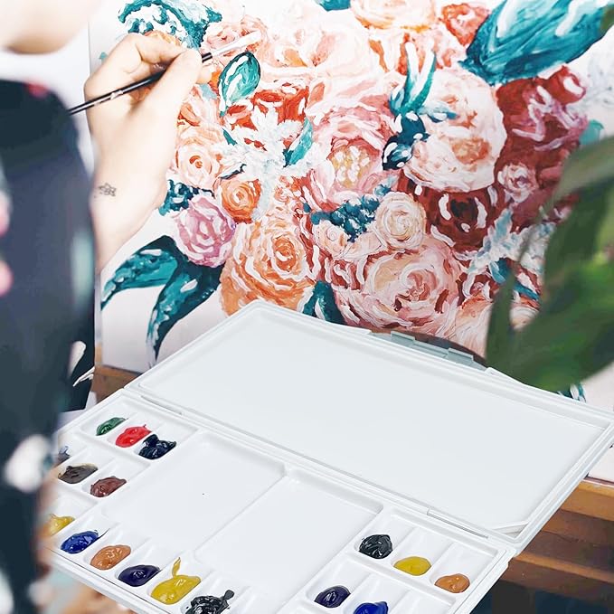 Falling in Art Airtight Leak-Proof Watercolor Palette, 24 Slightly Sloping Wells-3 Mixing Areas, 12 3/5 Inches by 6 2/7 Inches