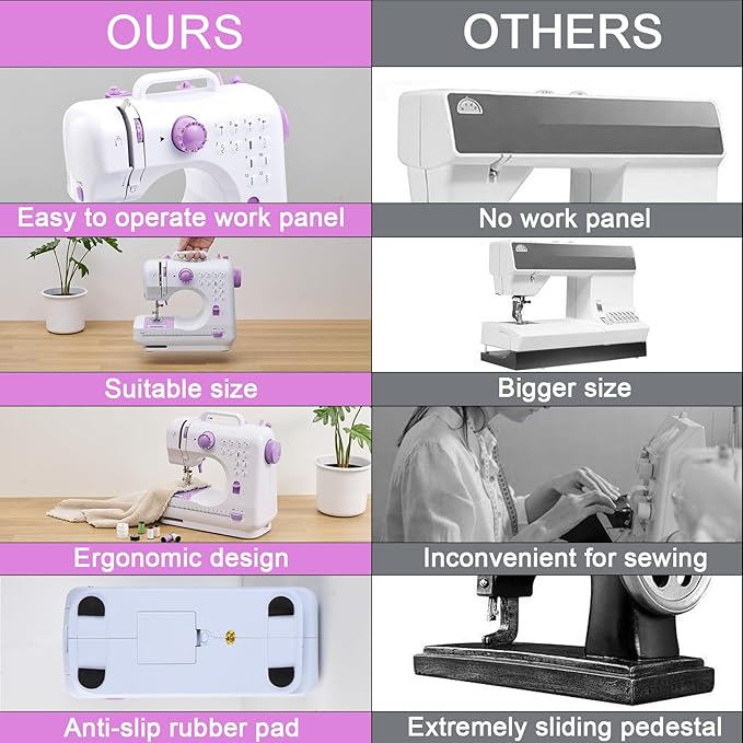 Sewing Machine for Beginners & Kids, Mini Portable Sewing Machines with 12 Built-in Stitch Patterns, 2-Speed Foot Pedal, Perfect for Teaching Daughter Granddaughter to Sew(with 27 Pieces Sewing Kit)