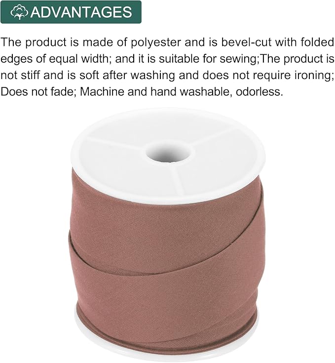 MECCANIXITY 1 Inch Single Fold Bias Tape Cotton Continuous Bulk Bias Tape for Sewing, Seaming Quilting Hemming Binding Crafts (Coffee 10 Yards)