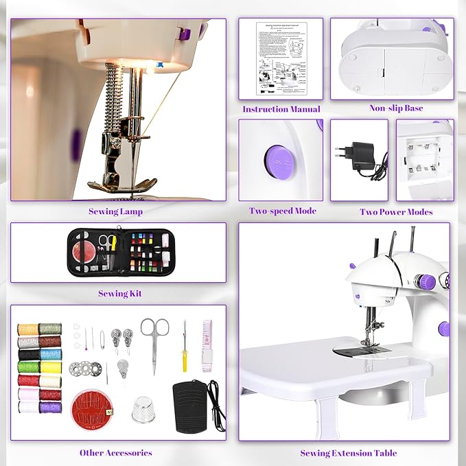 EASYBERG Mini Sewing Machine for Beginners, Dual Speed Easy Automatic Sewing Machine with Expansion Table and Sewing Tool, Suitable for Family and Travel