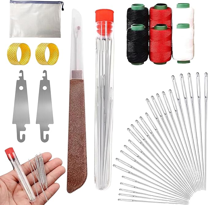 Big Eye Steel Sewing Needles Kit, 34PCS Big Eye Steel Needles Set, Portable Stainless Steel Needles for Hand Sewing, Long & Thin Handmade Quilting & Sewing Kit for DIY Sewing Projects (37 pcs kit)