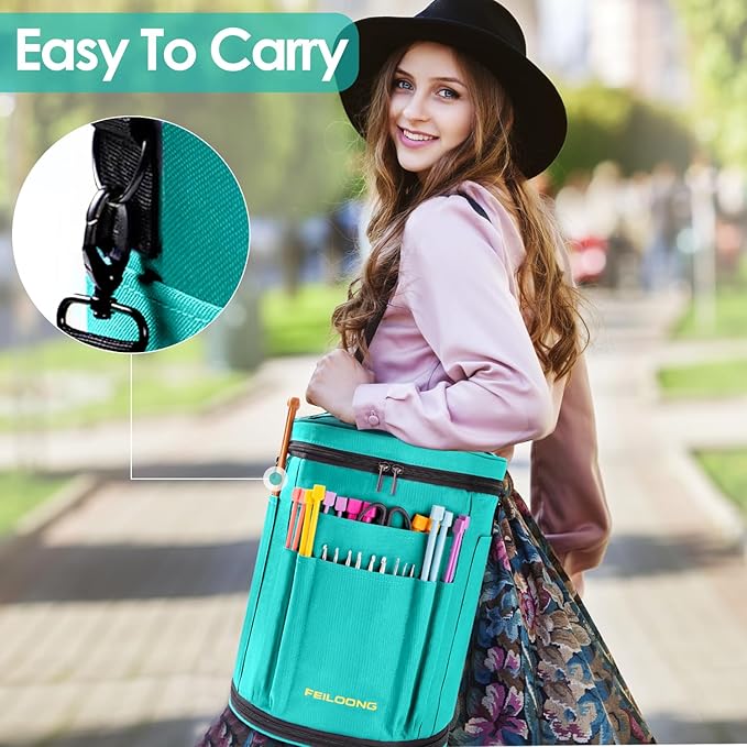 Expandable Large Crochet Bag, Zippered Yarn Storage Organizer & Knitting Tote Bag with Multiple Pockets, Craft Accessories Case, Gift for Crafters