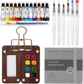 Mini Watercolor Paint Set, Travel Paint kit, Pocket Watercolor Set with 12 Color, Wooden Grid Paint Box, Sketchbook, 6 Brush, Portable Paint Palette for Beginners, Artists Enthusiasts(Wooden-S)