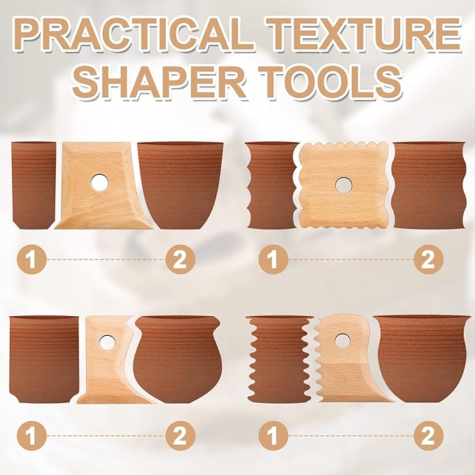 GlikCeil 20 Pieces Pottery Ribs Pottery Tools Pottery Foot Shaper Tools Pottery Trimming Tools Clay Texture Ribs Solid Beech Wood Pottery Ribs for Carving Clay Molds Clay Ceramics