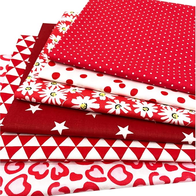 6Pcs Cotton Fabric Squares 20x20 Inch (50x50cm) Pre-Cut Quilt Squares Sheets Patterns Craft Cotton Fabric Bundle for Sewing Quilting Patchwork Crafting Home Décor Handwork (Red)