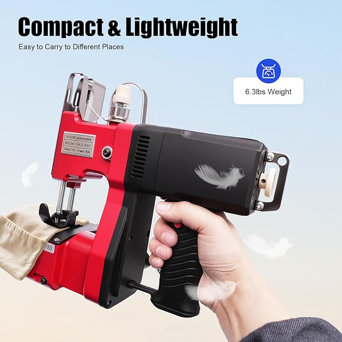 Mini Aluminum Sewing Machine Manual/Automatic Handheld Electric Sealing Machine with Insulated Handle Light 1800 Stitches/min