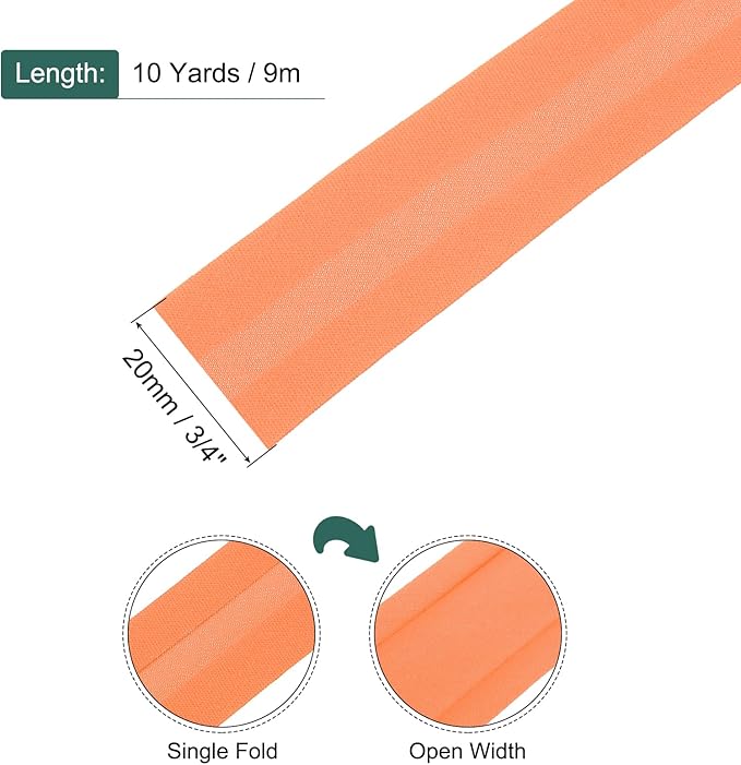 MECCANIXITY 3/4 Inch Single Fold Bias Tape Cotton Continuous Bulk Bias Tape for Sewing, Seaming Quilting Hemming Binding Crafts (Orange 25 Yards)