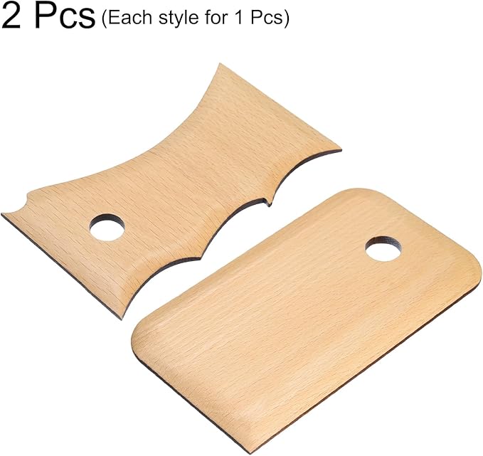 HARFINGTON 2pcs Pottery Ribs Trimming Tools Pottery Profile Rib Wooden Foot Shaper Shaping Big Wave Design Texture Rib Beech Wood for Carving Ceramics Clay