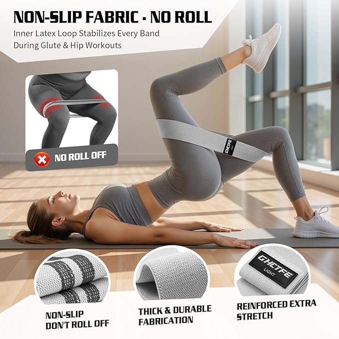 3/15PCS Fabric Resistance Bands for PT& Yoga Class, Athletes Training, Home Gym Exercise, Non-Slip Booty Bands Bulk Set for Glute, Leg Bands for Women, 3 Resistance Levels with Carry Bag