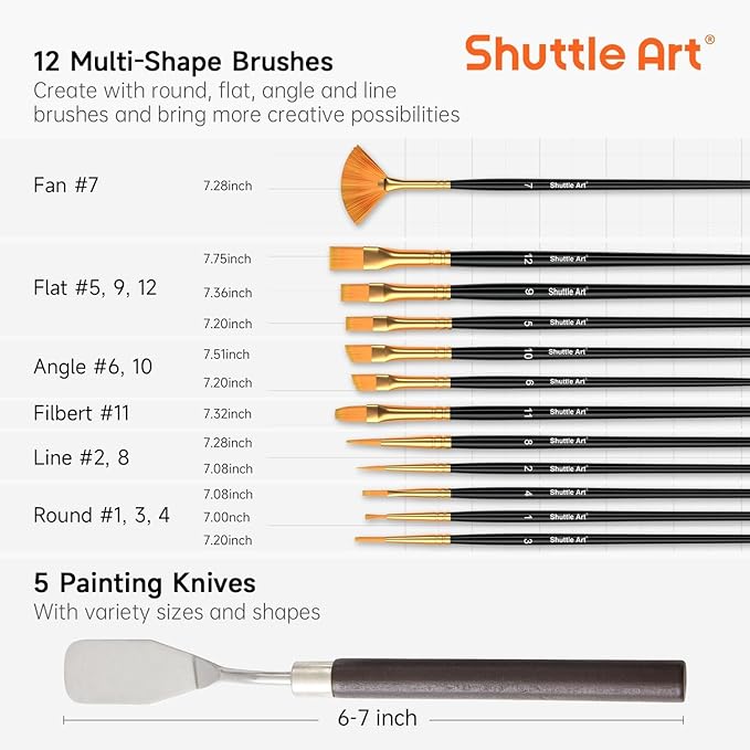 65 Pack Acrylic Paint Set, Shuttle Art Acrylic Painting Set with Wooden Easel, 30 Colors Acrylic Paint, Painting Canvas, Paint Brushes, Palettes, Art Painting Supplies for Kids Adults Beginner Artists