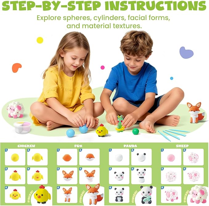 Air Dry Clay for Kids,12 Animals Theme Party Foam Clay,Ultra Light Modeling Clay Kit, DIY Art and Home Party Favors for Boys & Girls (Animal)