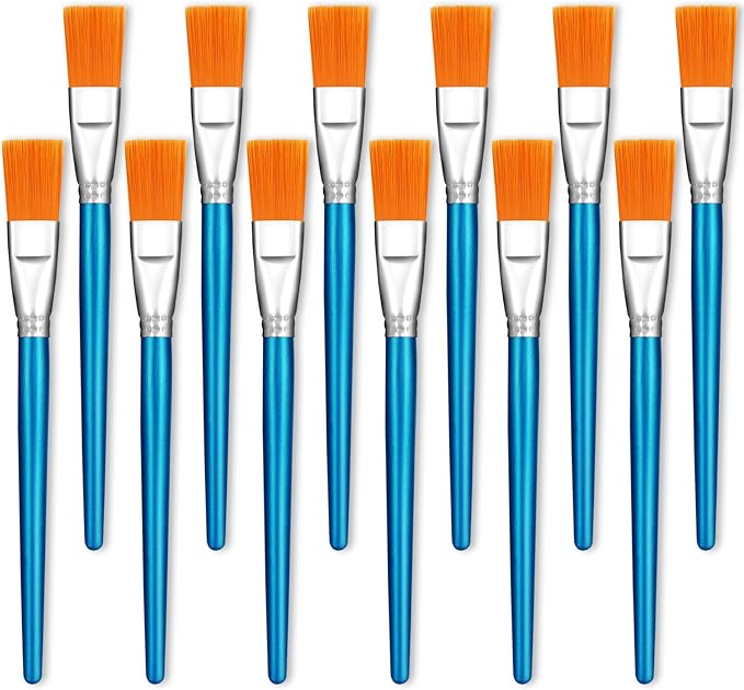 1 Inch Flat Paint Brushes for Acrylic Painting, 12 Pcs Acrylic Paint Brush Bulk, Arts Crafts Paintbrushes with Wooden Handle for Watercolor Oil Face Body Art Kids Adult Artist