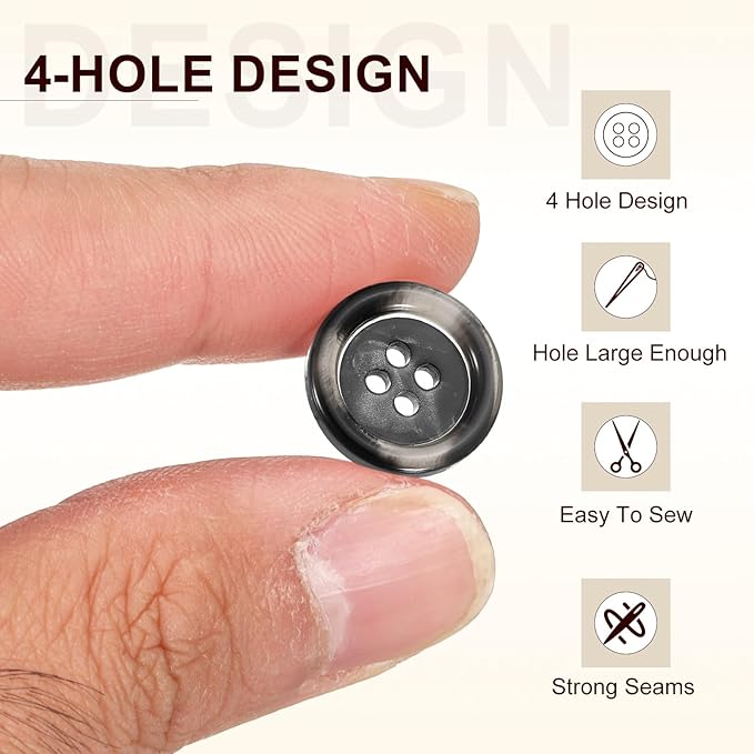HARFINGTON 24pcs Sewing Button 18mm (11/16") 4 Holes Resin Round Buttons Craft Sewing Accessories for Clothing DIY Crafts Decoration, Black-Grey
