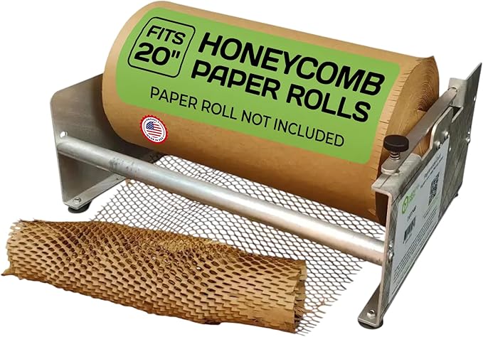 HexcelPack Packing Station – 20" Wide Tabletop Honeycomb Packing Paper Roll Dispenser, Kraft Wrapping Paper Holder, Manual Wrapping Station for Small Business - Dispenser Only
