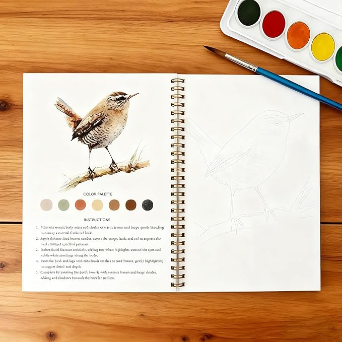 Clhjinruoliu Water Color Workbook,Animals Flowers Ocean Water Coloring Book, Nature Scenes Paint Set Art Crafts, Beginner-Friendly Watercolor Workbook, with 12 Colors Paints Set with Paint Brush,Bouqu