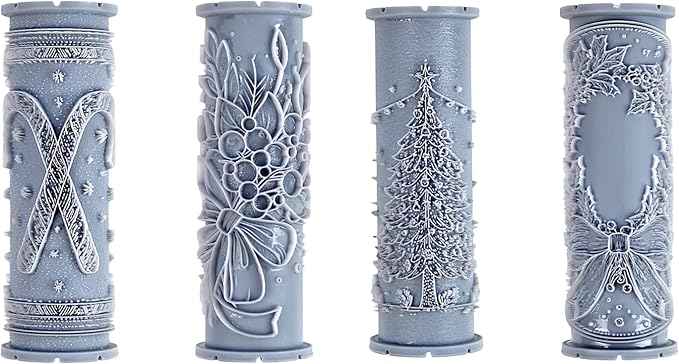 Christmas Classics 4-Pack Clay Texture Rollers (4") - Christmas Set #01 - Embossing Pattern Rollers for Polymer & Ceramic Clay, Pottery & Crafts
