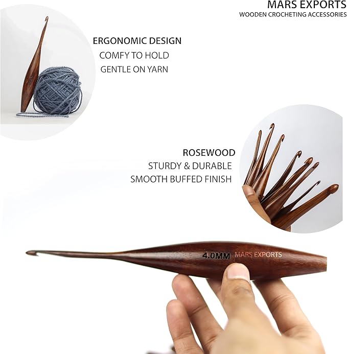 13 Pieces Premium Wooden Crochet Hooks, Crochets Hooks Set for Knitting and Crocheting - Rosewood Knitting Needles (Dolphin)