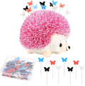 Hedgehog Shaped Pin Cushion Sewing Kit, Sewing Pincushion with 100 Pcs Colored Butterfly Pins for Sewing Dressmaker (Pink)
