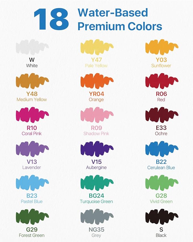 JusArt Acrylic Paint Markers Brush Tip 18 Colors, Water-Based No-Bleed Markers with Automatic Ink Control, Waterproof Acrylic Paint Pens for DIY Art & Crafts -Fabric, Rock, Wood, Glass, Ceramic, Metal