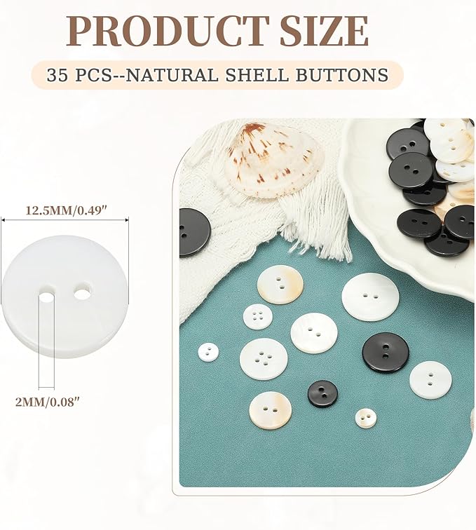 uxcell 35Pcs Natural Shell Button, 2 Hole 12.5mm Round Mother of Pearl Buttons for Shirt Coats Suits Jacket Jeans Skirts DIY Sewing Crafts, White