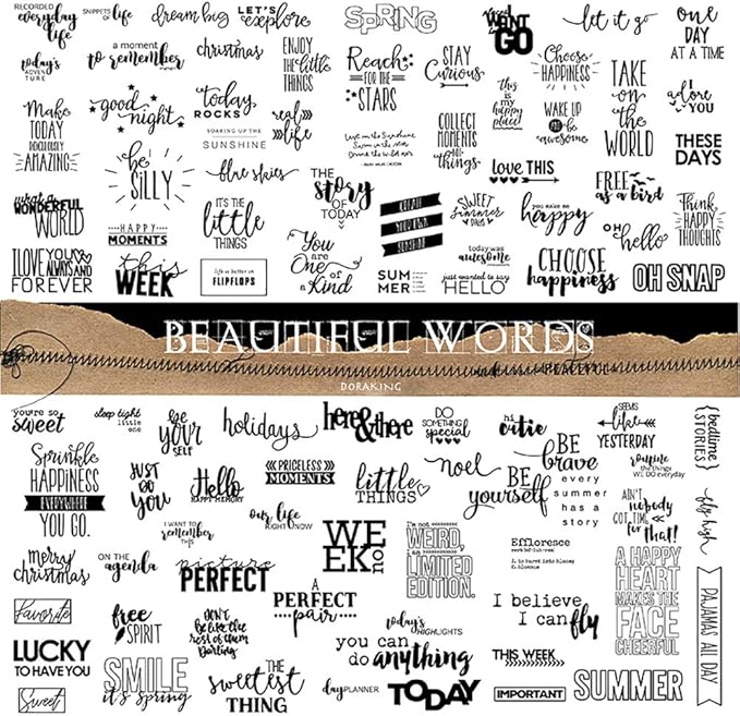 Doraking 90PCS Vintage Nice Words Sentences Sweet Happiness Stickers for Decoration Laptop Scrapbook Windows - Doraking No-Repeat Vintage Words Stickers